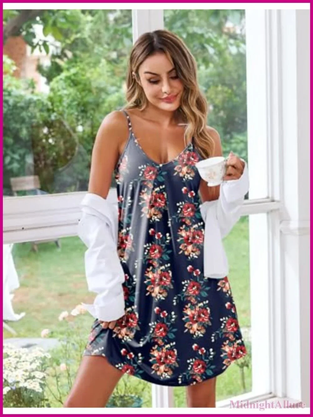 Women's Sleeveless Short Chemise Nightgown with V-Neck Adjustable Spaghetti